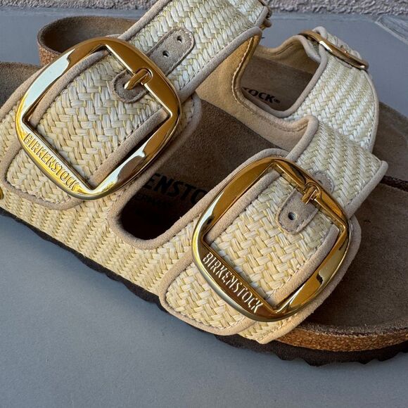 Birkenstock Arizona Big Buckle Raffia Sandal Women’s 38EU or 7US Natural Texture - Picture 10 of 12